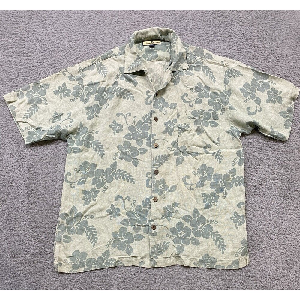 Tommy Bahama Shirt Mens Large Multicolor Floral 100% Silk Hawaiian Camp